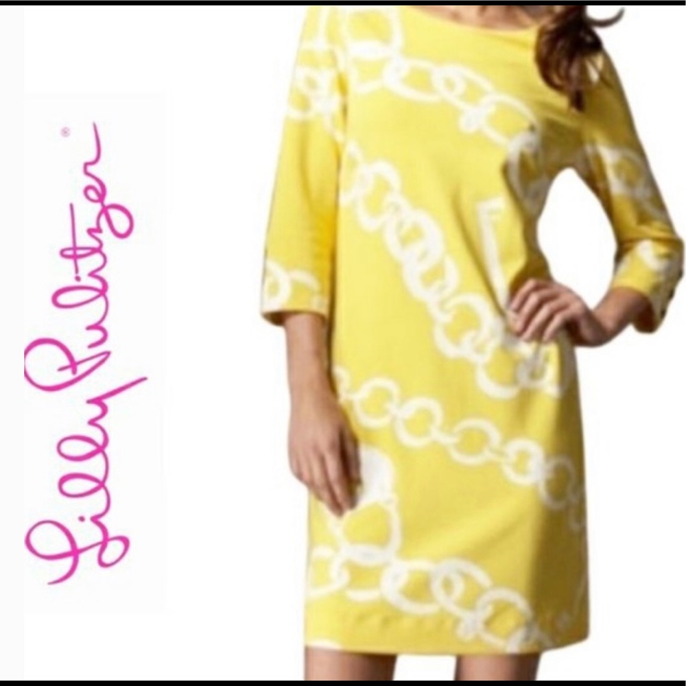 Lilly Pulitzer  Starburst Yellow Jonah Posh Ponte Dress Size Small.